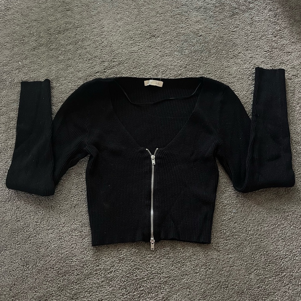 La Hearts Black Long Sleeve Zip-Up Top